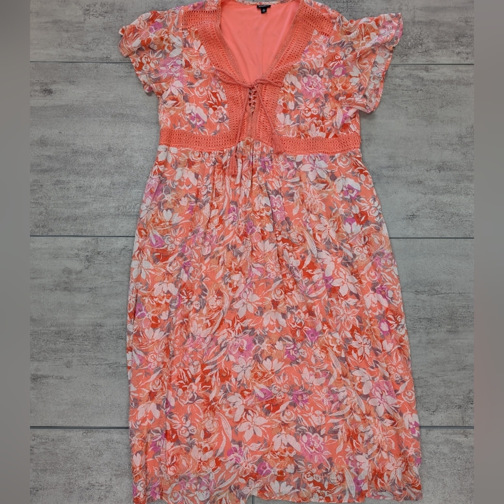Torrid Women's Orange Floral Short Sleeve Maxi Dress Size 3x - Picture 2 of 12